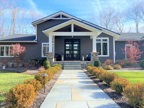 Exterior view of a courtyard ranch home
