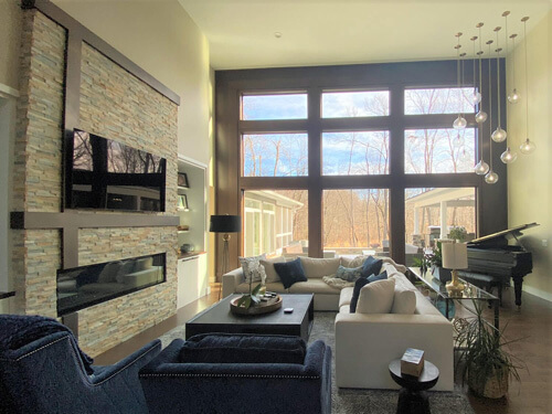 Living room of a courtyard ranch home