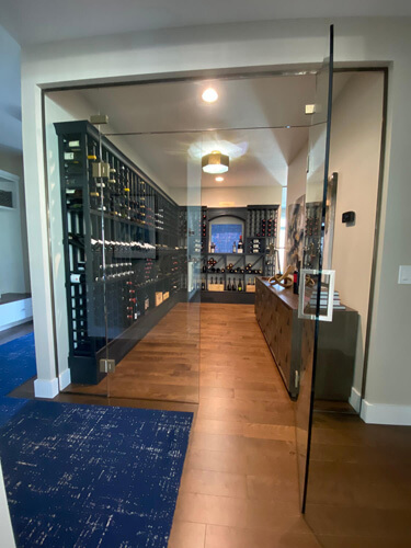 Wine room of a courtyard ranch home