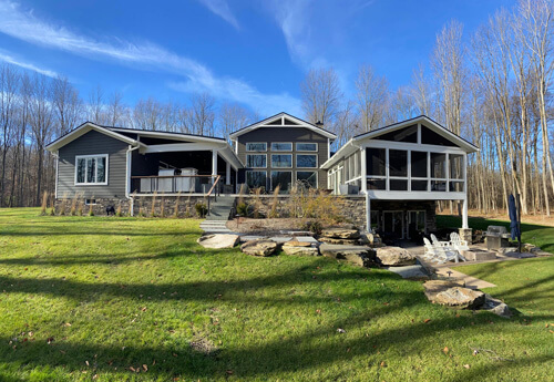 Backyard view of a courtyard ranch home