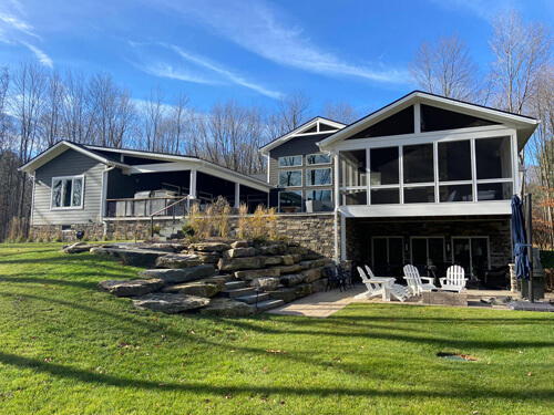 Back view of a courtyard ranch home