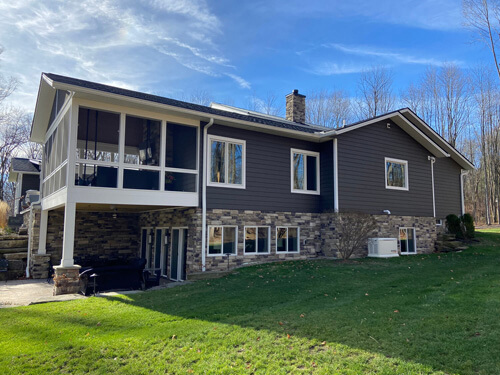 Side view of a courtyard ranch home